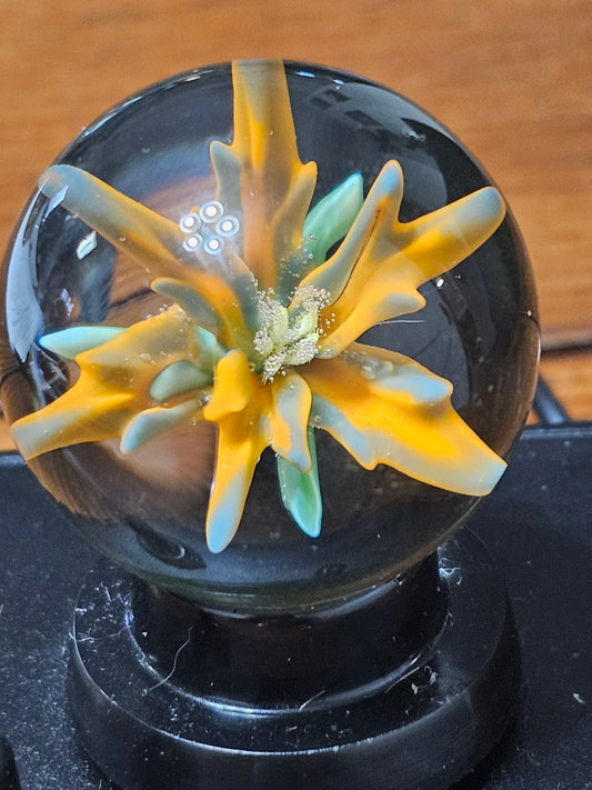 Peacock Blue and Lava Orange Floral Marble