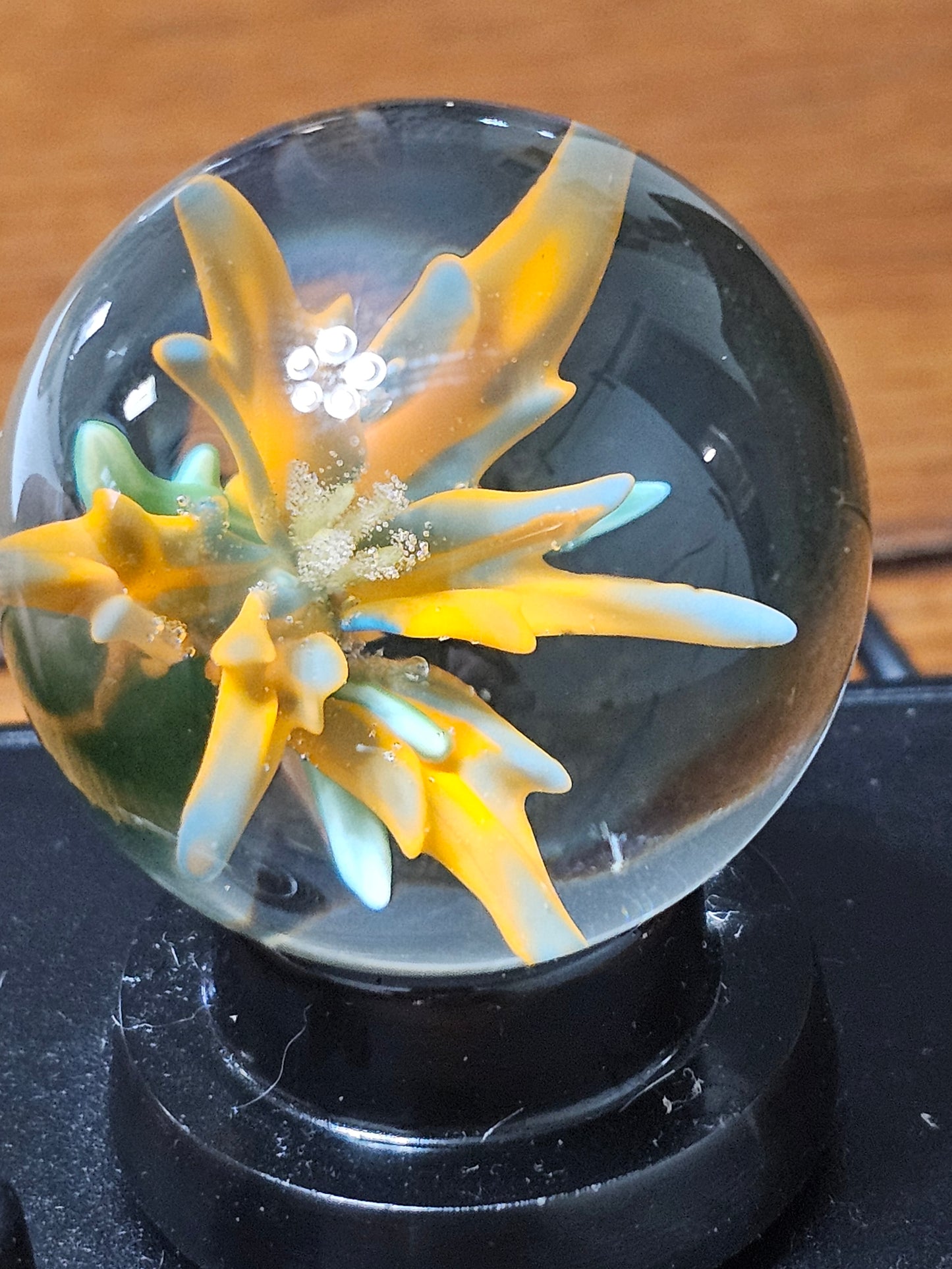 Peacock Blue and Lava Orange Floral Marble