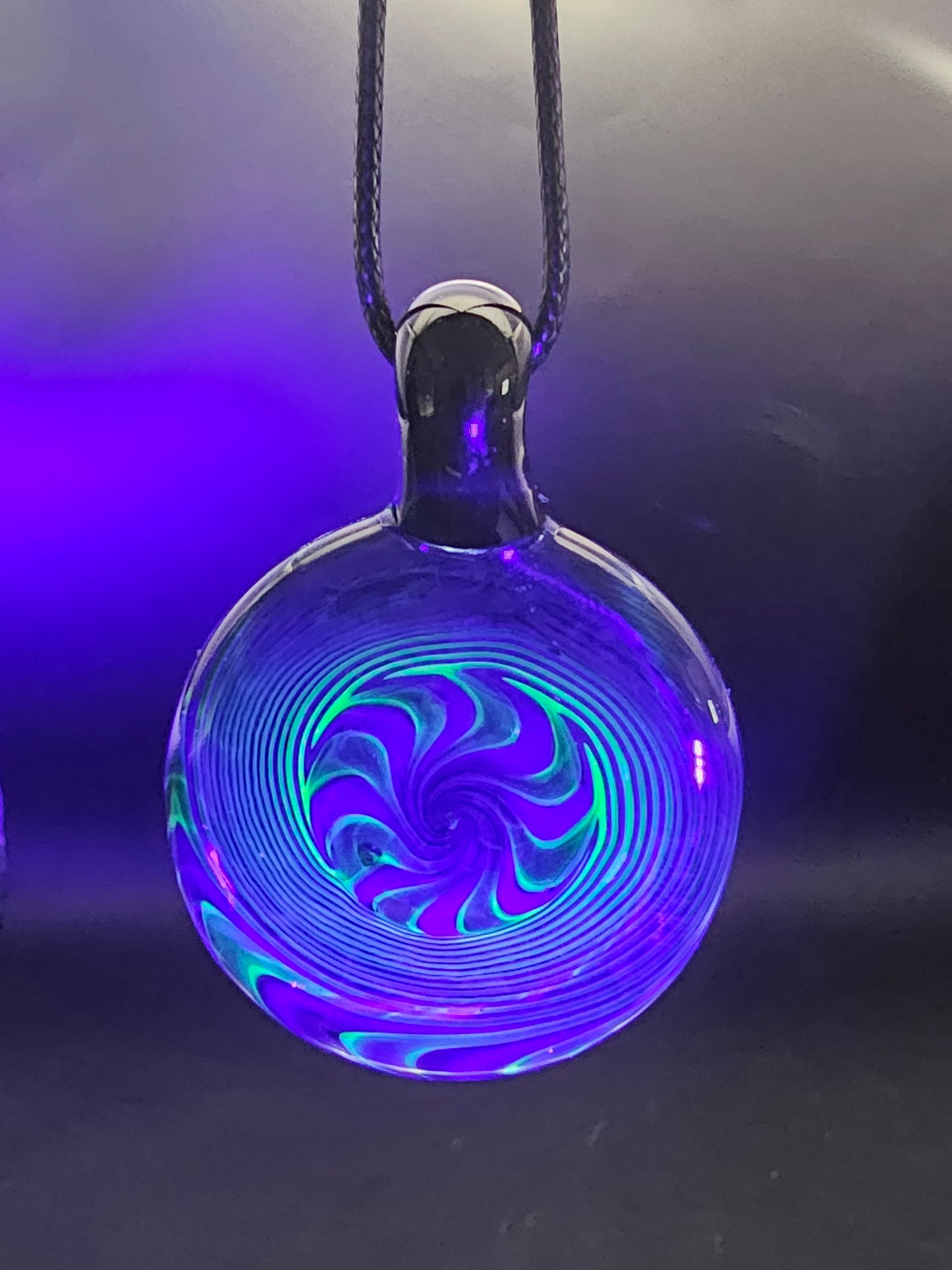 Cobalt Blue, Galaxy Black, Uranium (ION), & Silver Fumed Wigwag Spiral Pendant