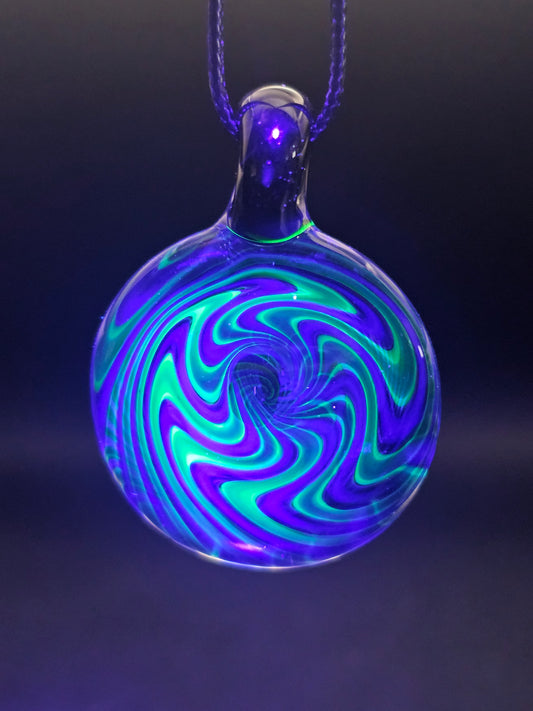 Cobalt Blue, Galaxy Black, Uranium (ION), & Silver Fumed Wigwag Spiral Pendant