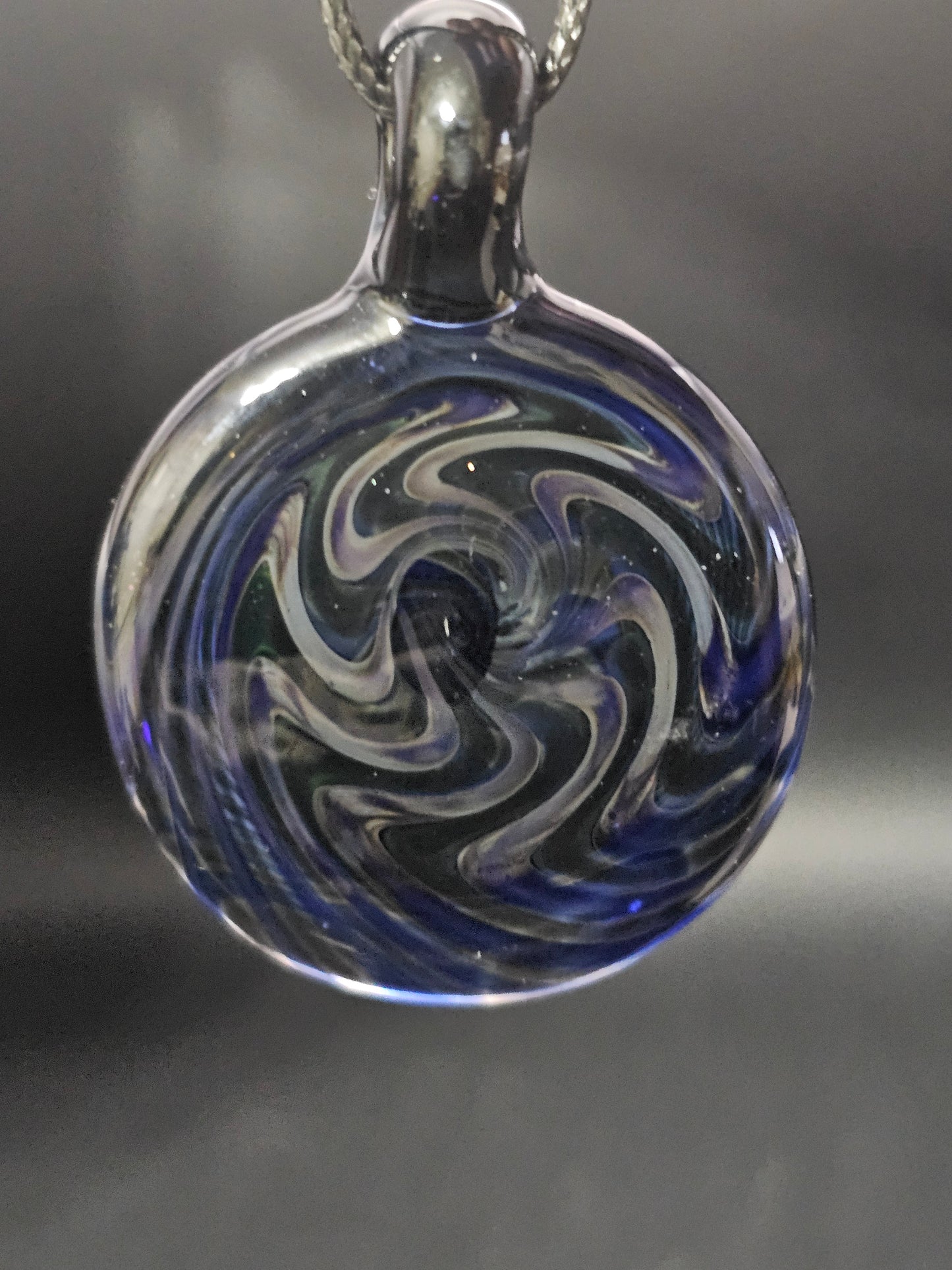 Cobalt Blue, Galaxy Black, Uranium (ION), & Silver Fumed Wigwag Spiral Pendant