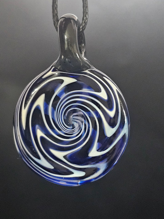 Turbo Cobalt & China White Wigwag Spiral Pendant