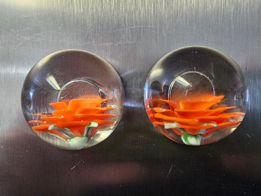 2 Piece Lava Orange & Poppy Red 1/2 Floral Marble Magnet Set