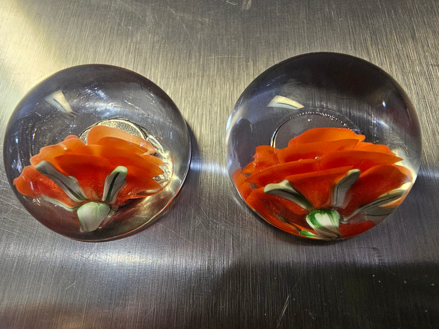 2 Piece Lava Orange & Poppy Red 1/2 Floral Marble Magnet Set