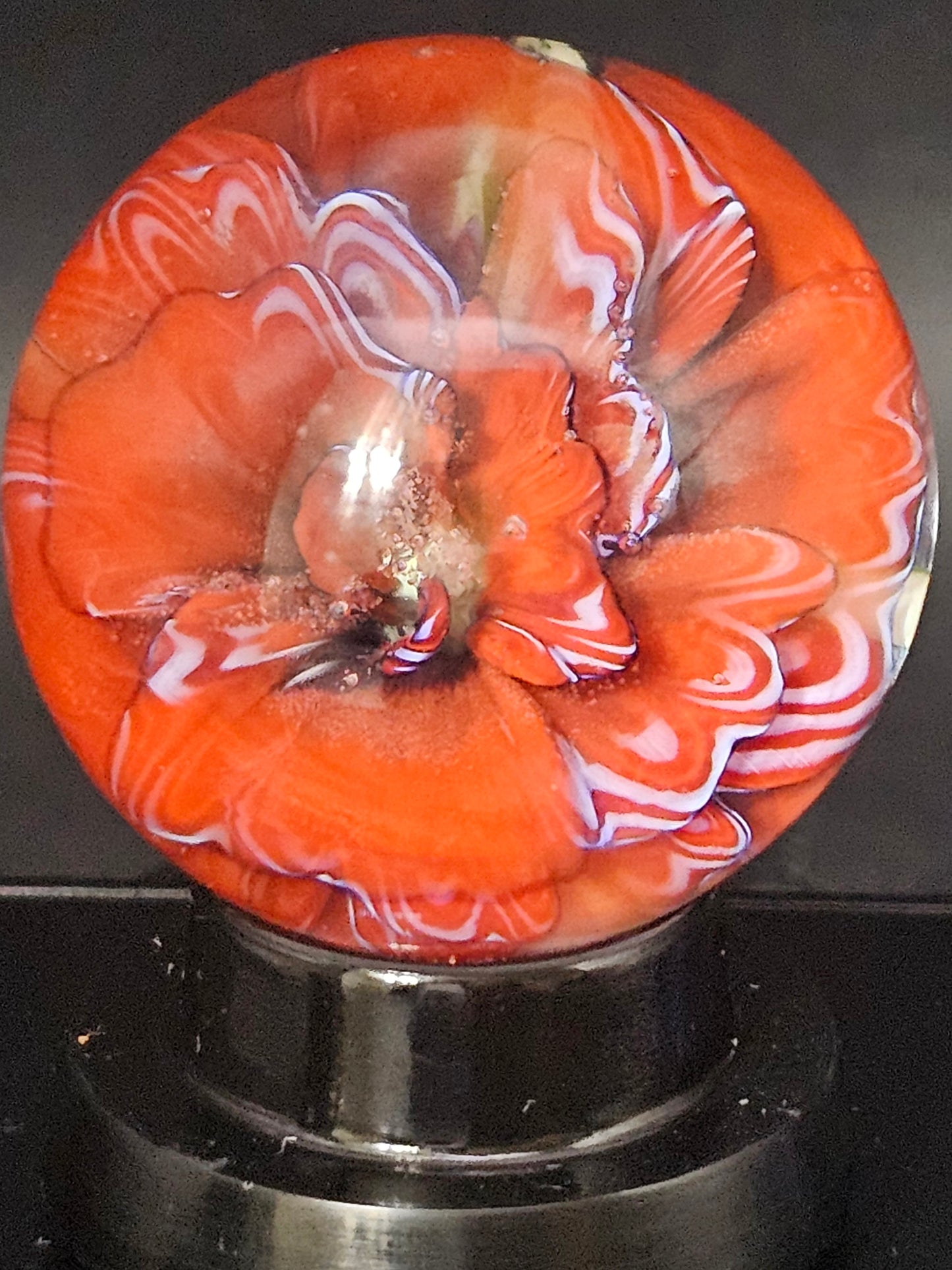 Poppy Red with China White Stripe Floral Marble