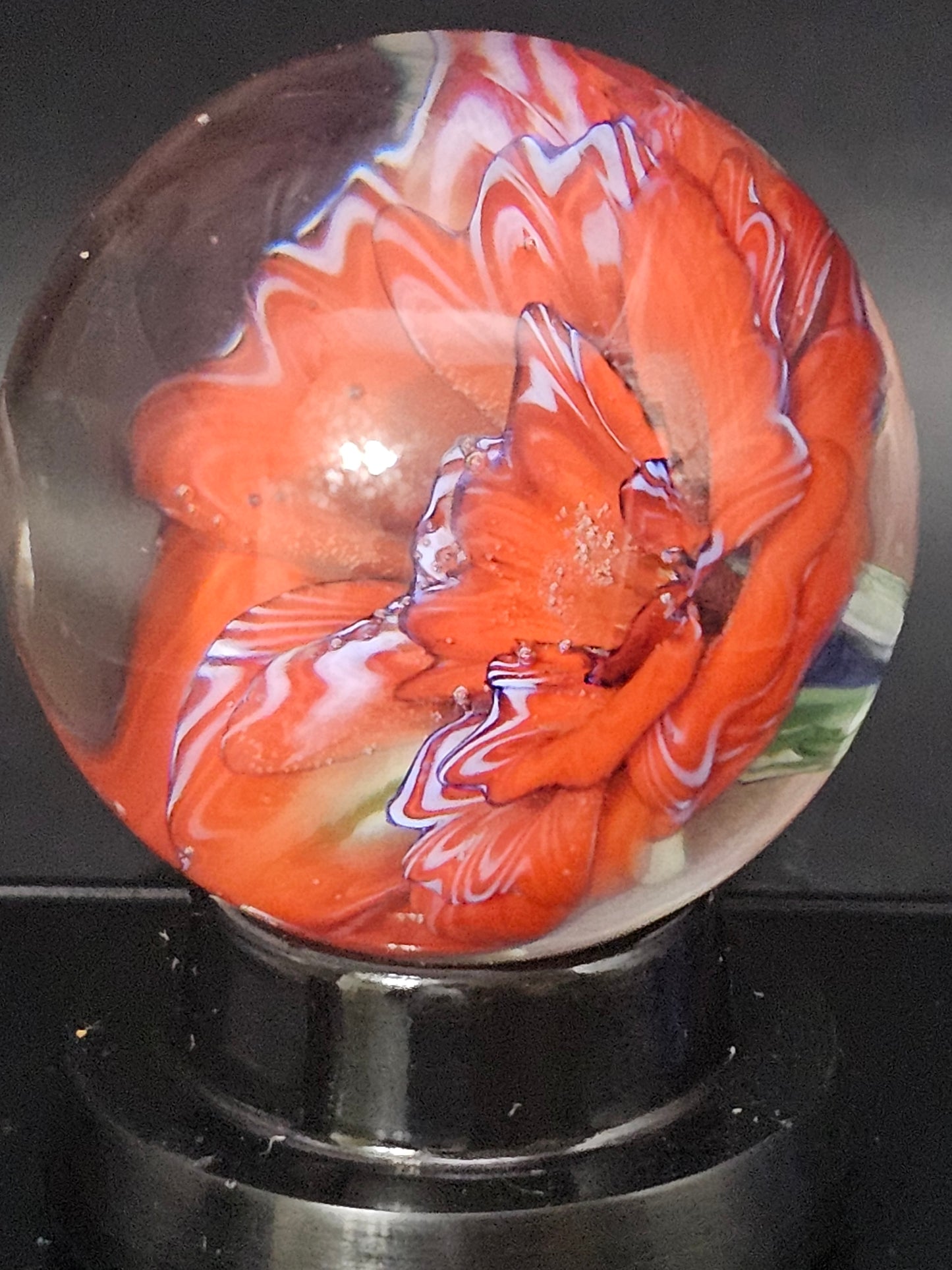 Poppy Red with China White Stripe Floral Marble