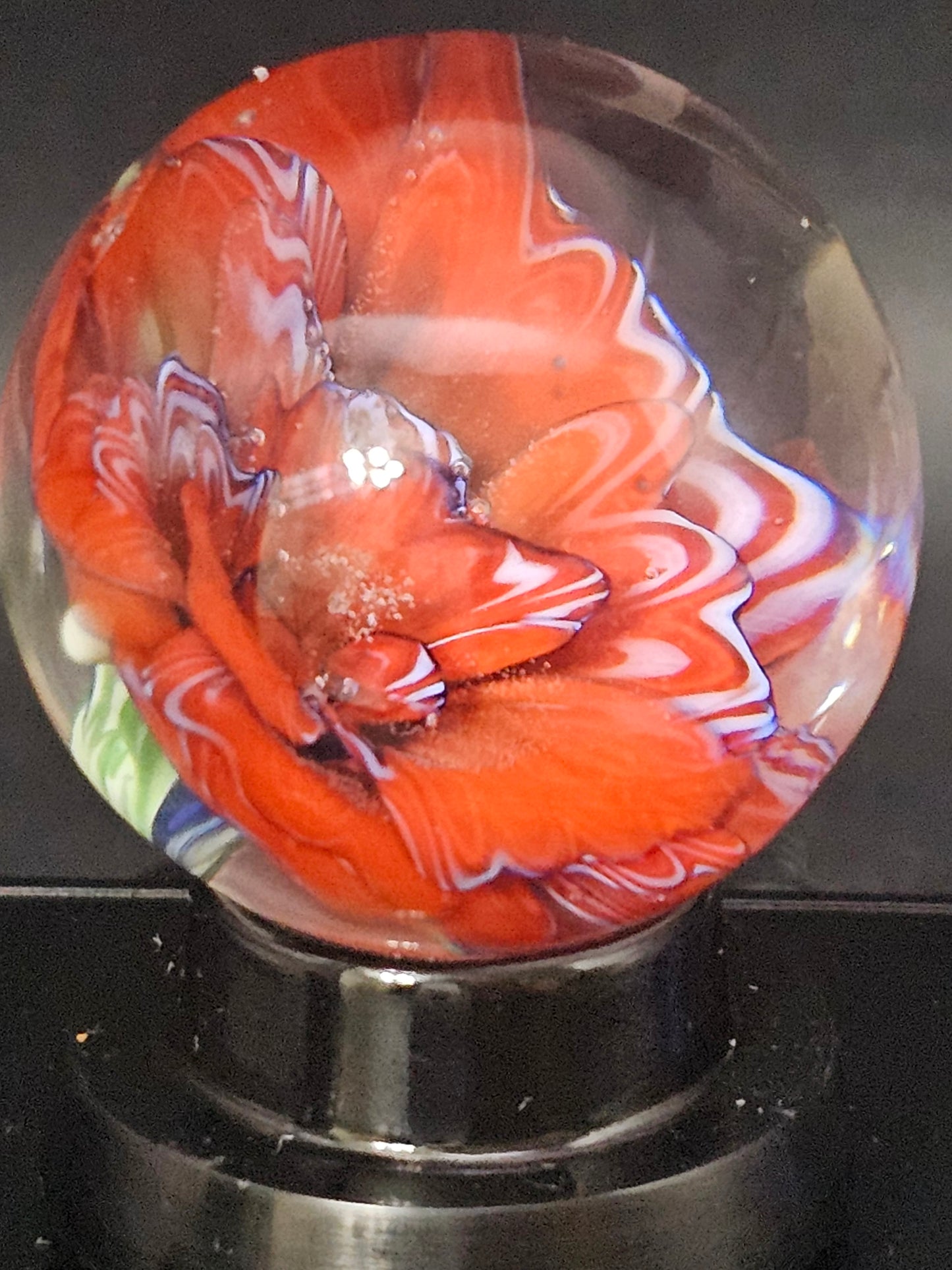 Poppy Red with China White Stripe Floral Marble