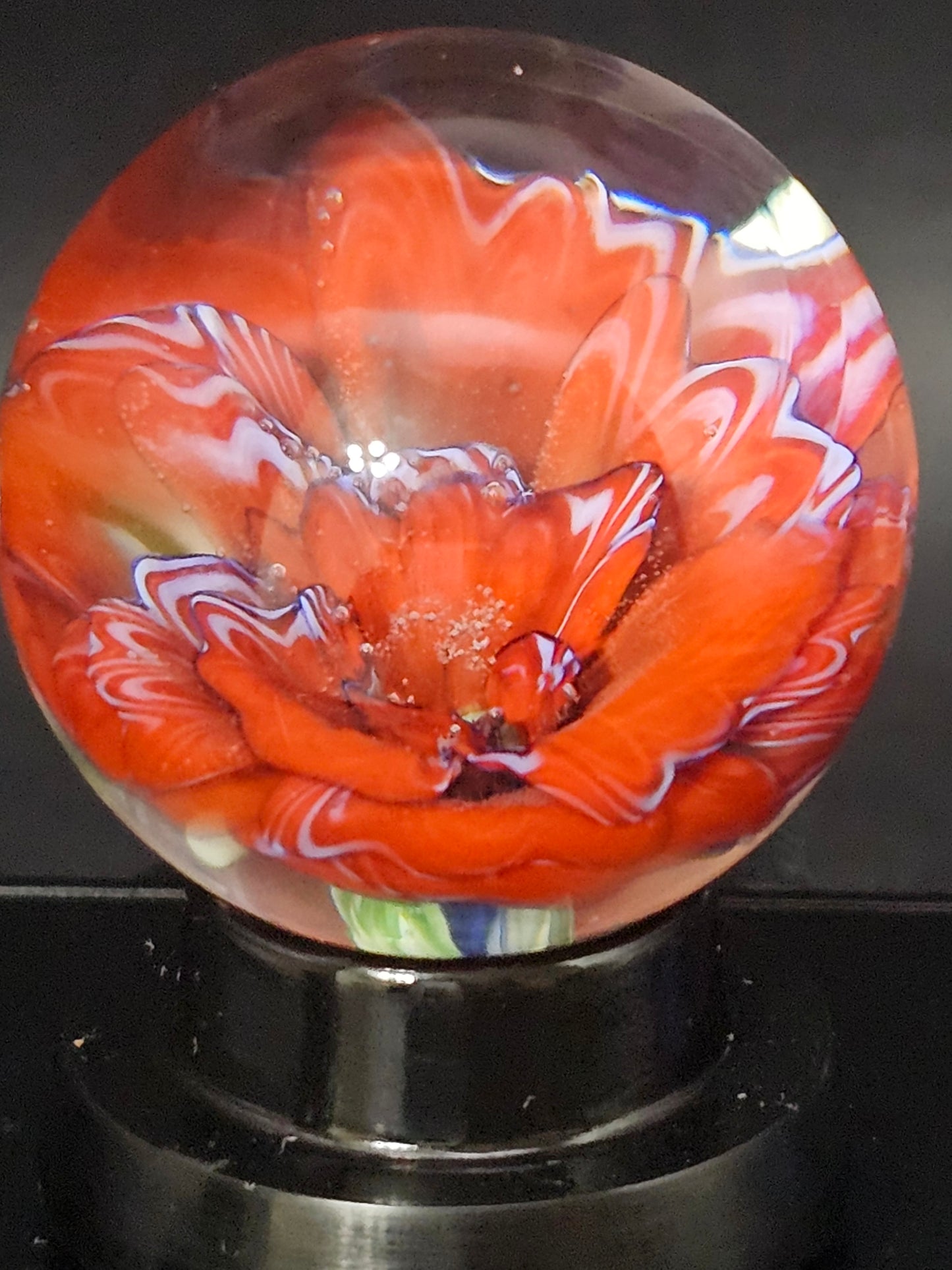 Poppy Red with China White Stripe Floral Marble