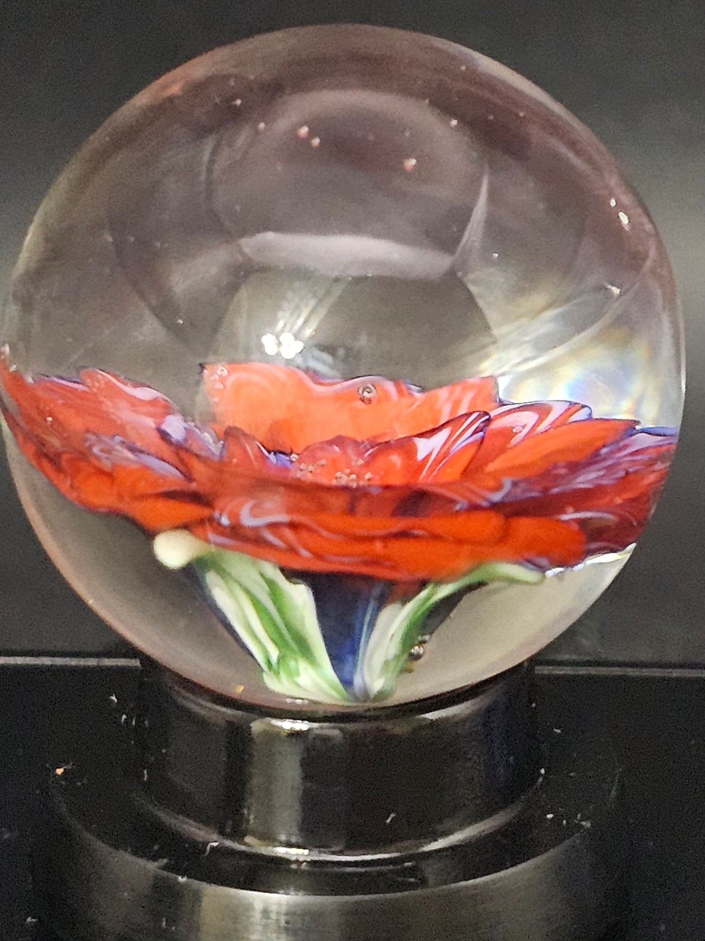 Poppy Red with China White Stripe Floral Marble