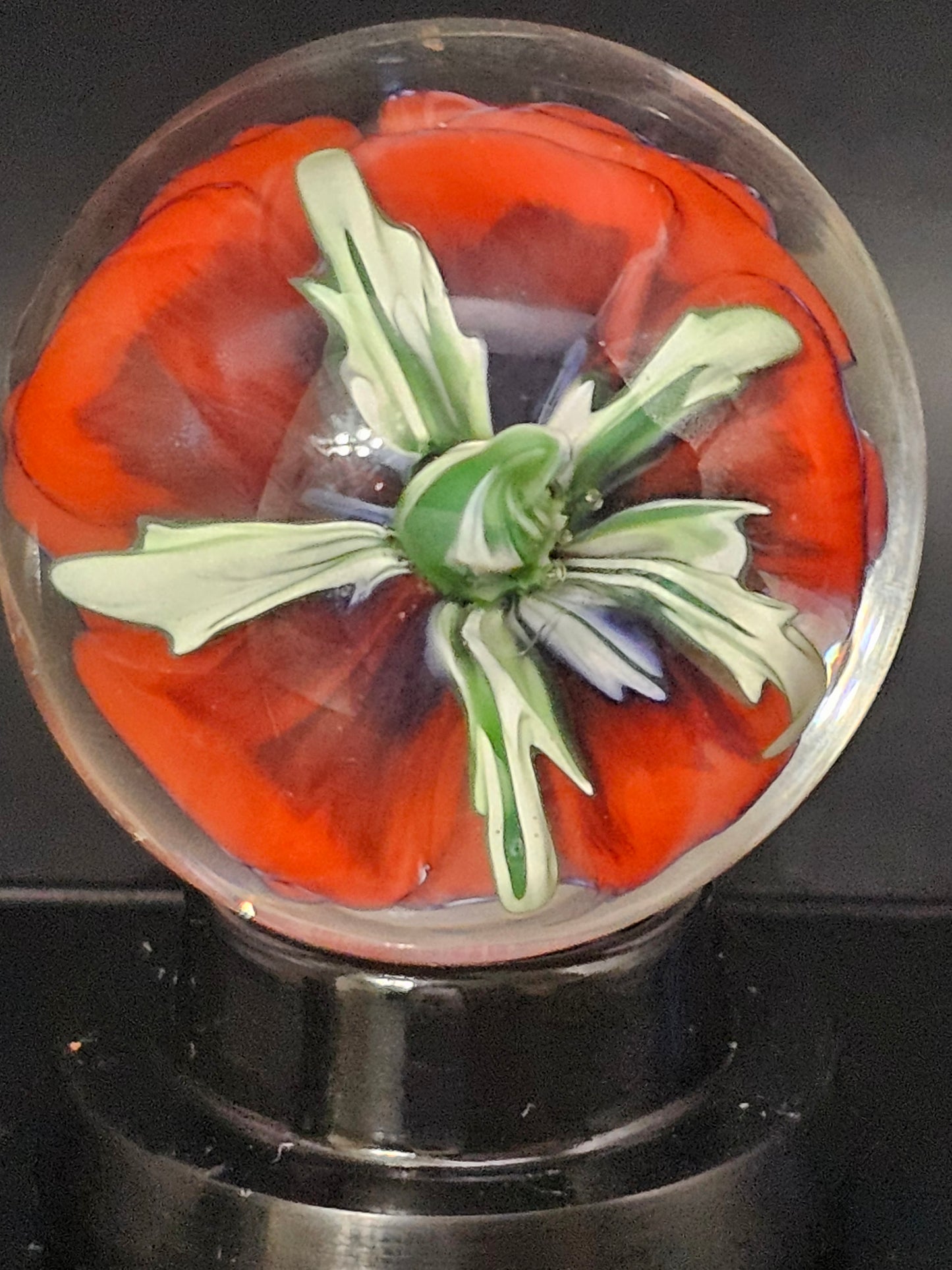 Poppy Red with China White Stripe Floral Marble