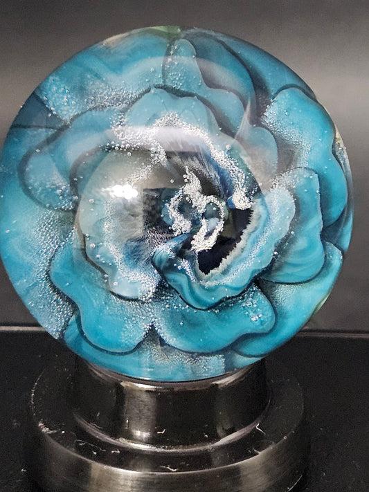 Peacock Blue, China White Striped & Jet Black Floral Marble