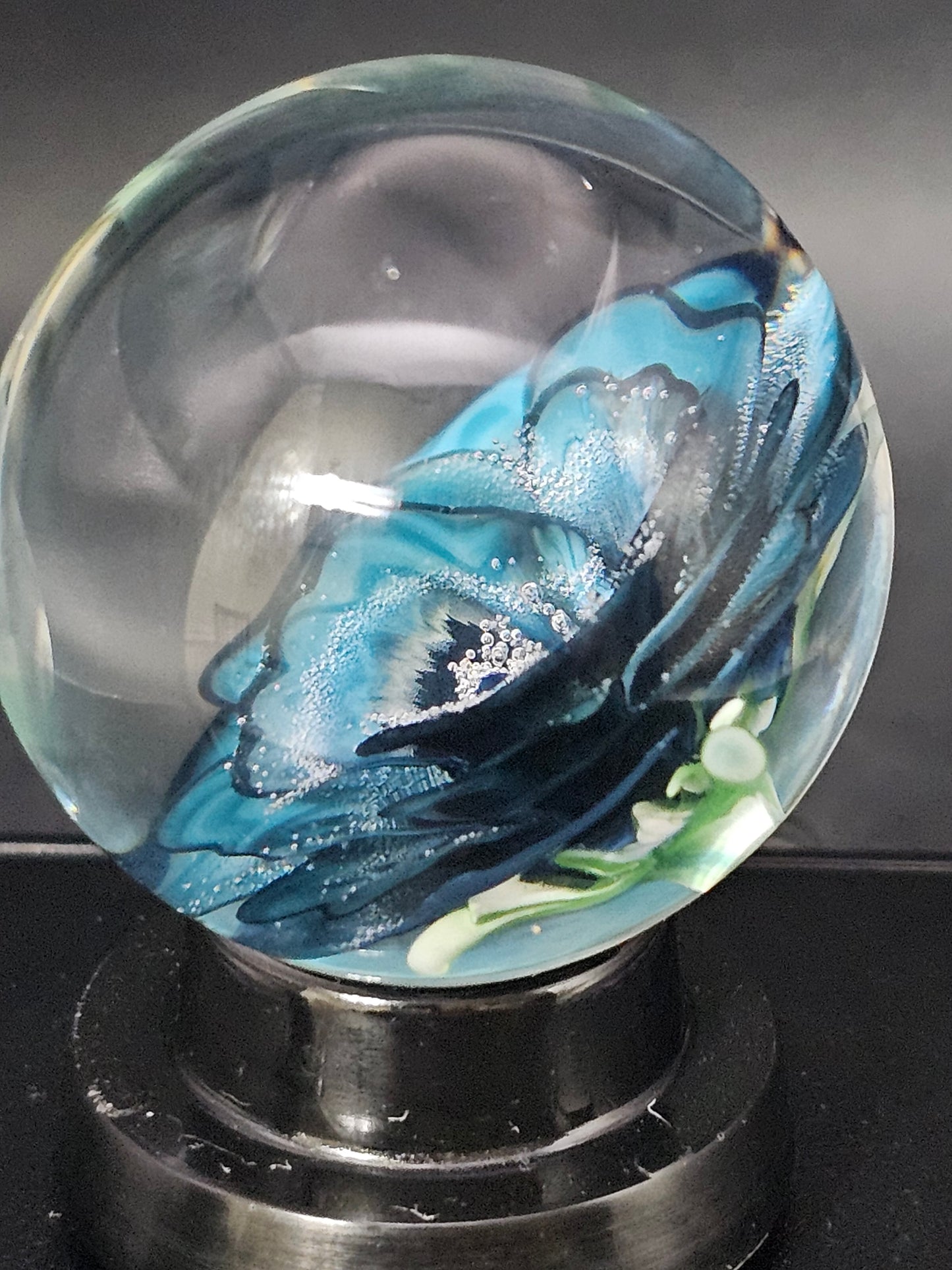 Peacock Blue, China White Striped & Jet Black Floral Marble