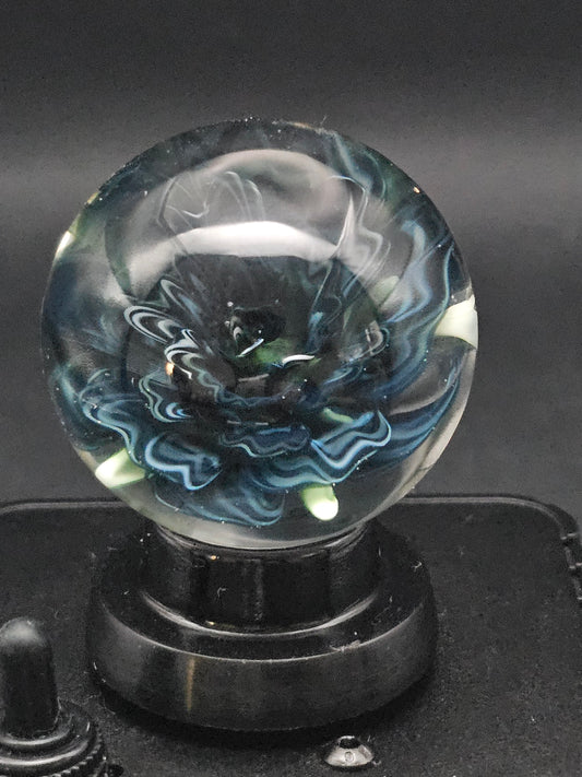 Jet Black & China White Striped Floral Marble