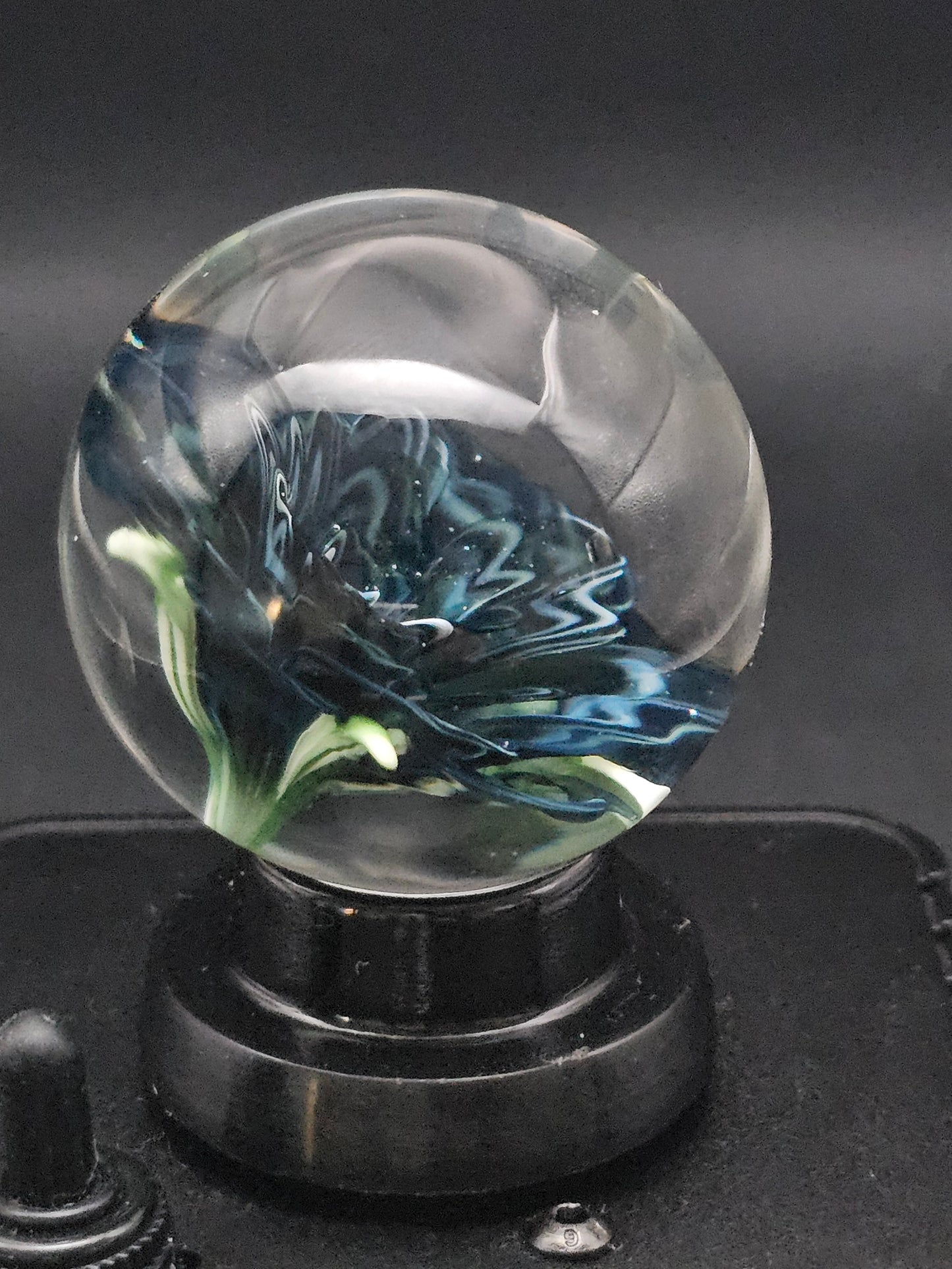 Jet Black & China White Striped Floral Marble
