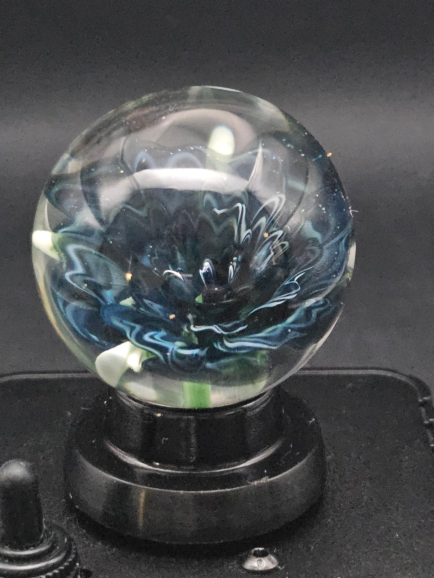 Jet Black & China White Striped Floral Marble