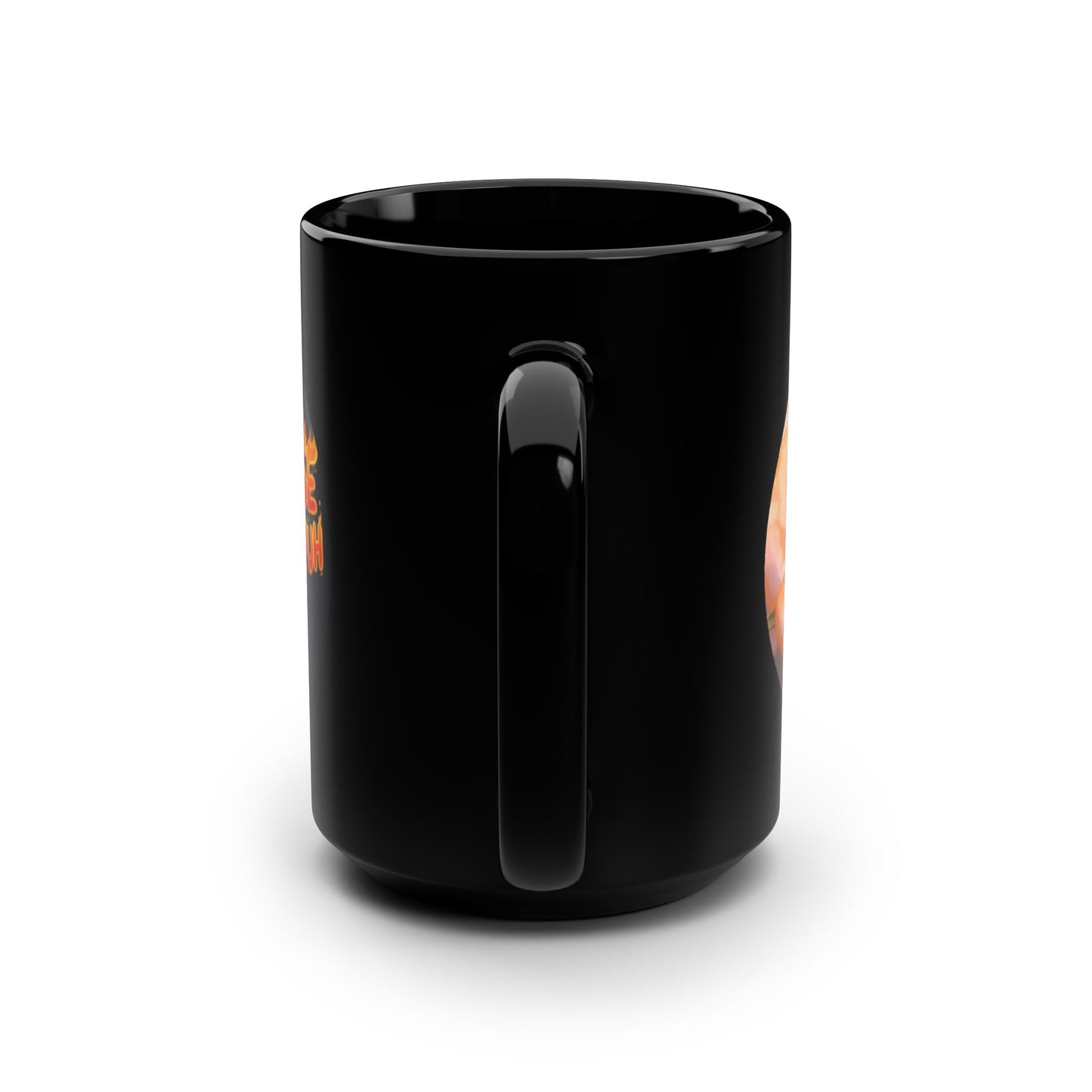 Black 15oz Mug — 'Penthouse Puh' Flame-Thrower Graphic Coffee Cup